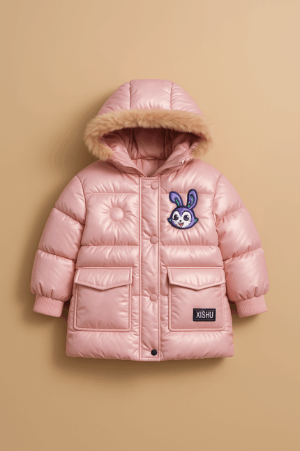 Kids' Shiny Pink Hooded Puffer Jacket