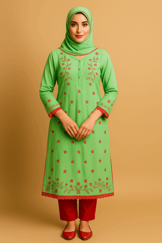 Hand-Painted Stitched Green Fabric Clothes