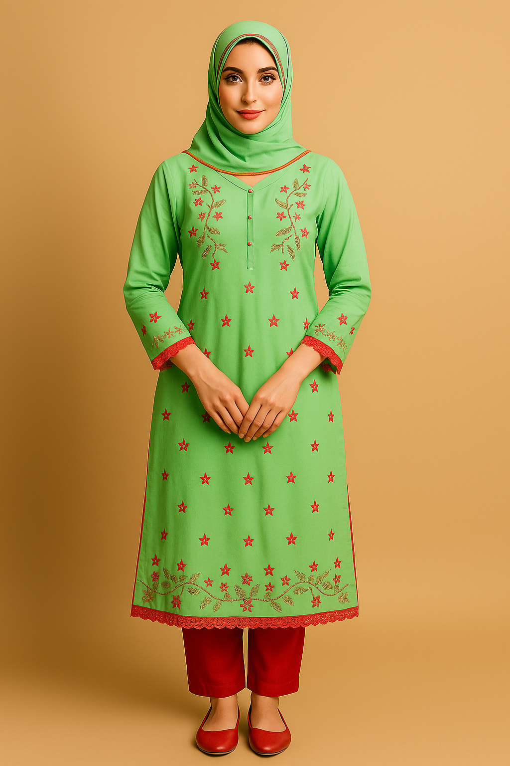 Hand-Painted Stitched Green Fabric Clothes