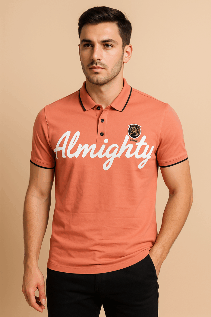 This men's orange polo is a style