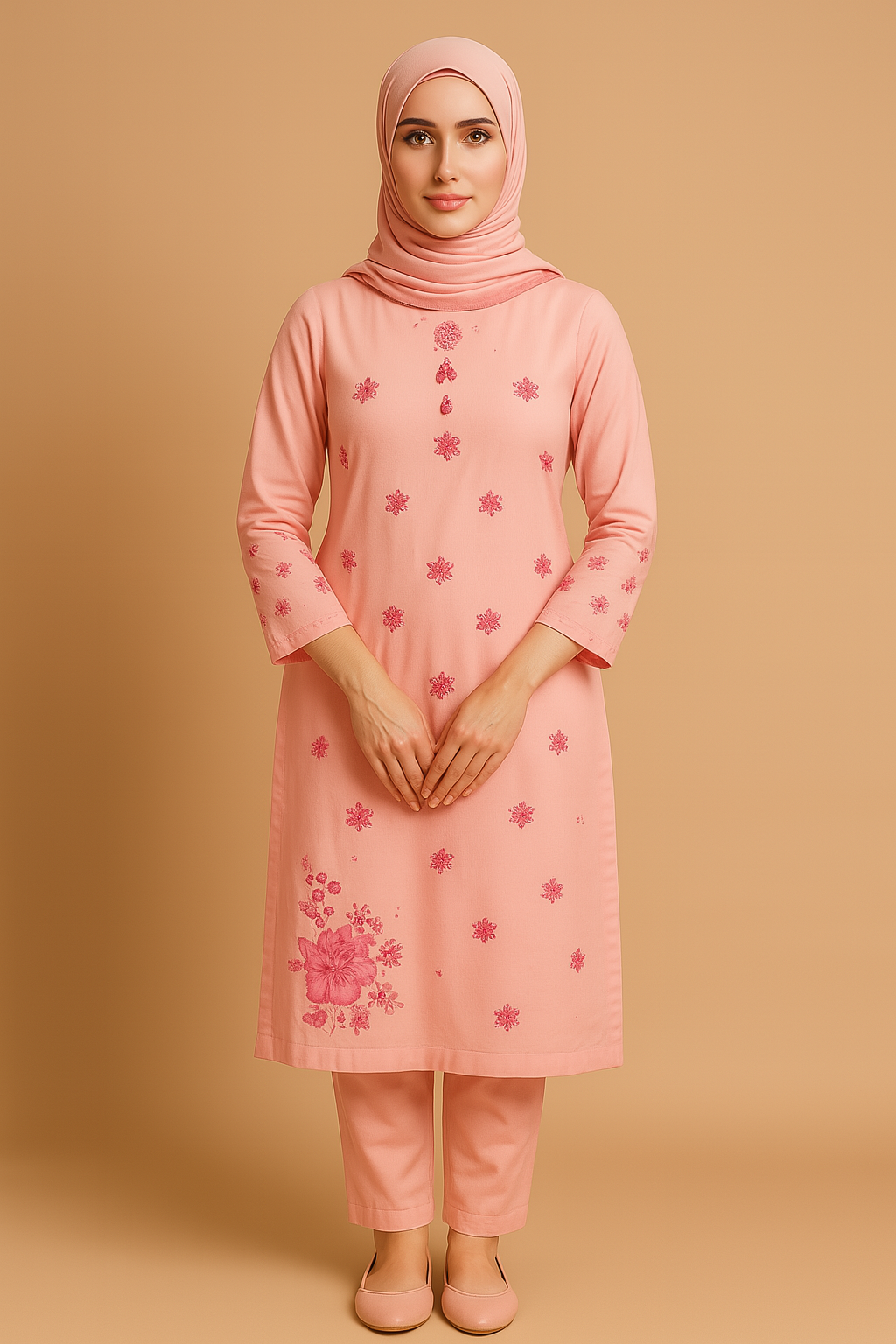 Hand-Painted Stitched Peach Clothes