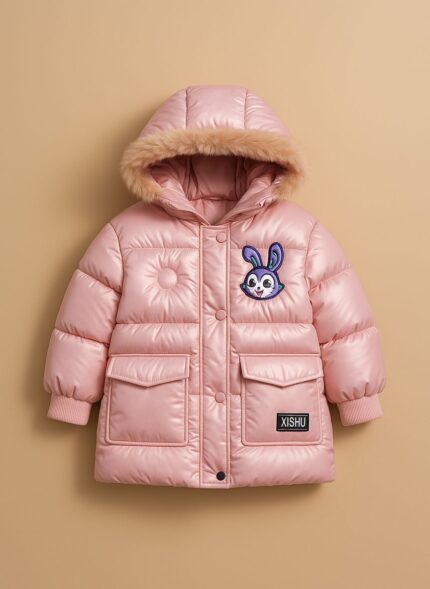 Kids' Shiny Pink Hooded Puffer Jacket