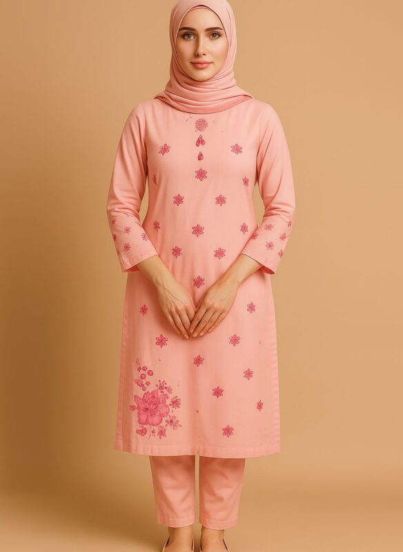 Hand-Painted Stitched Peach Clothes