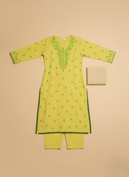 Yellow Hand Embroidered Kurta