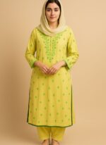 Yellow Hand Embroidered Kurta