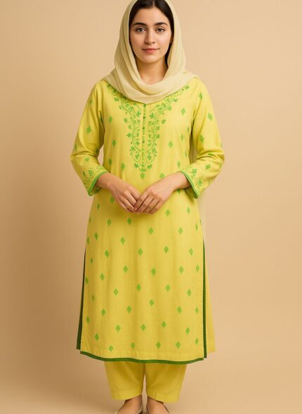 Yellow Hand Embroidered Kurta
