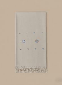 Handloom Cotton Shawl with Geometric Embroidery and Fringe