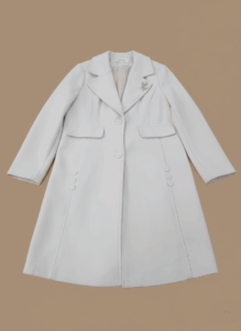 Elegant Long White Coat for Women with Classic Fit and Notched Lapel