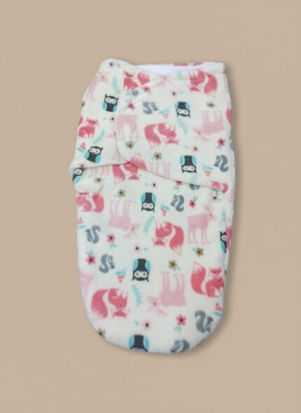 Baby swaddle blanket with animal print, soft fleece newborn wrap