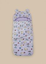 Lavender baby sleeping bag with bear ears, fleece newborn swaddle blanket for infant comfort