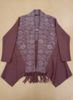 Women's Elegant Open Front Cardigan Sweater with Fringed Hem & Brooch