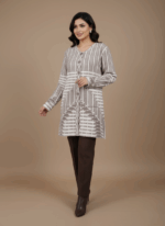 Women's patterned knit cardigan sweater with geometric design and button front