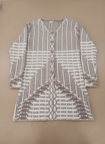 Women's patterned knit cardigan sweater with geometric design and button front