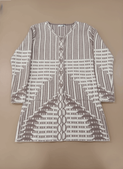 Women's patterned knit cardigan sweater with geometric design and button front