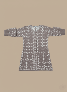 Women's Fair Isle button-front long-sleeve sweater with geometric knit pattern, two front pockets, and ribbed cuffs, in shades of brown and white.