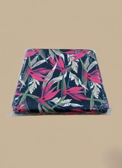 Close-up of the red lace cuffs and digital floral print texture on the Bin Saeed Luxury Digital Khaddar Rafiq shirt