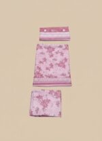 Binsaeed Khaddar Suit unstitched fabric, pink floral print, 3 pieces including shirt, dupatta, and trousers, ready for tailoring.