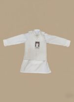 Boys clothes 3-piece set shown on child: navy cotton tee, khaki cargo shorts and bucket hat, outdoor playground setting