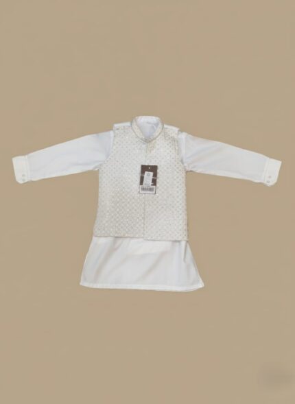 Boys clothes 3-piece set shown on child: navy cotton tee, khaki cargo shorts and bucket hat, outdoor playground setting