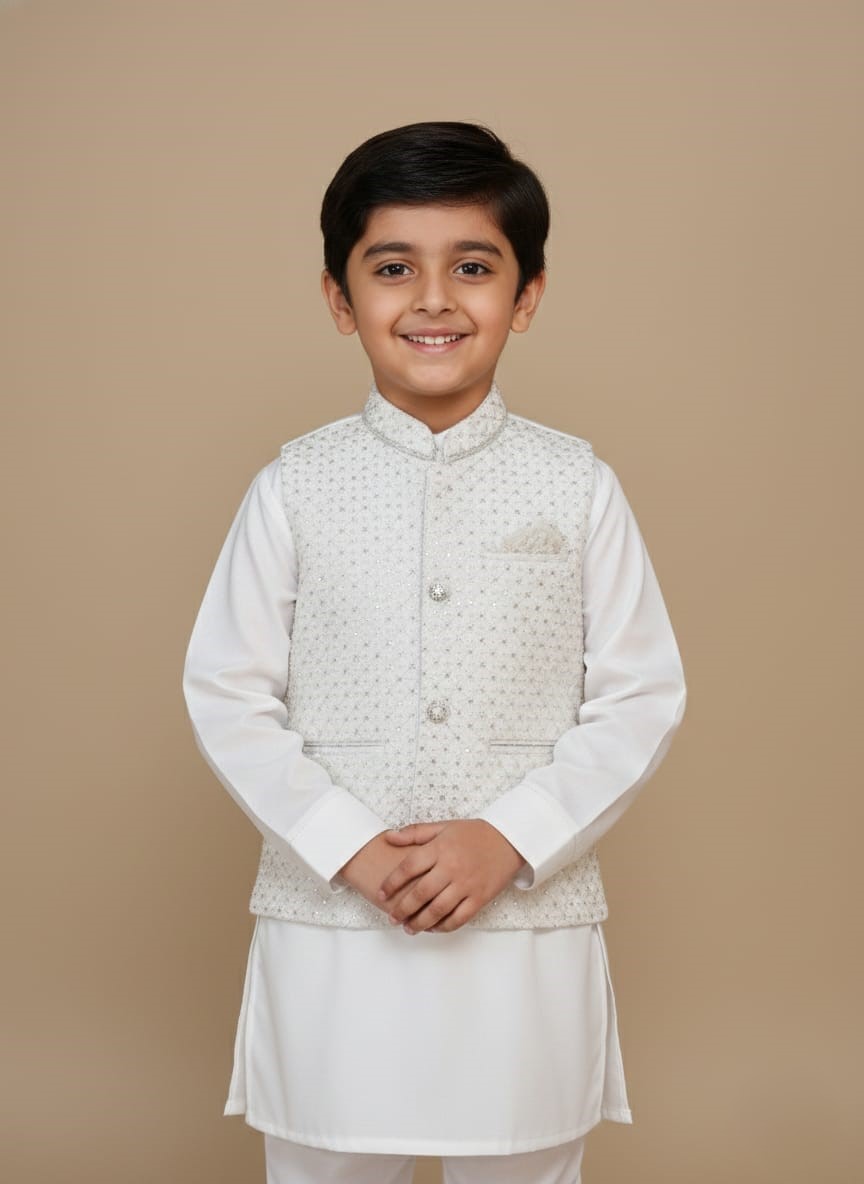 Boys Clothes 3-Piece Set Cotton T-Shirt Boys clothes 3-piece set shown on child: navy cotton tee, khaki cargo shorts and bucket hat, outdoor playground setting