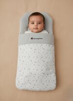 Grey Champion baby sleeping bag with white star pattern, designed for infants and newborns.
