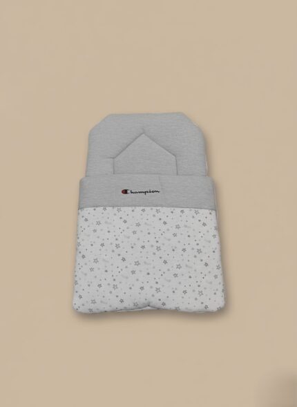 Grey Champion baby sleeping bag with white star pattern, designed for infants and newborns.