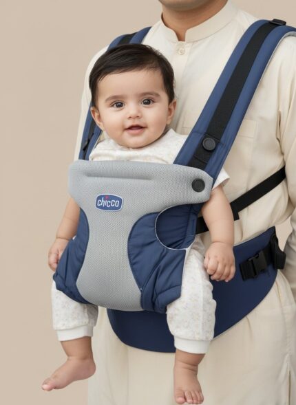 Chicco UltraSoft Infant Baby Carrier navy grey ergonomic breathable front view