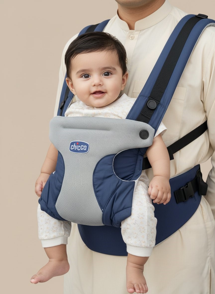 Chicco UltraSoft Infant Baby Carrier - Ergonomic & Breathable Design - 1 Chicco UltraSoft Infant Baby Carrier navy grey ergonomic breathable front view