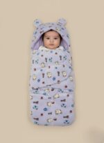 Lavender baby sleeping bag with bear ears, fleece newborn swaddle blanket for infant comfort