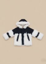 Kids Faux Fur Jacket Black White Hooded Winter Coat