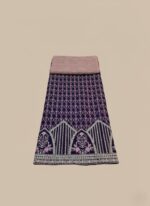 Deep Purple Organza Embroidered Unstitched Suit material featuring heavy silver and pink sequence embroidery on a deep purple fabric, folded neatly with a coordinating pink embroidered dupatta.