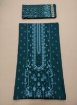 Emerald Green PEACH LEATHER 3 Piece Unstitched Suit with Embroidered Neckline - Image 2