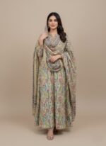 Floral printed 3-piece lawn suit with matching trousers and dupatta for women's summer fashion.