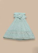 Fuchsia Chikankari maxi dress or Anarkali with silver embroidery and sequin/mirror work, laid flat on a neutral background, showcasing the full length of the long garment.