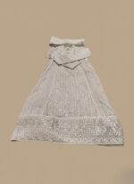 Fuchsia Chikankari maxi dress or Anarkali with silver embroidery and sequin/mirror work, laid flat on a neutral background, showcasing the full length of the long garment.