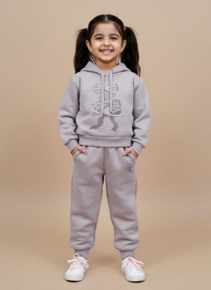 Girls Purple Tracksuit - Hooded Graphic Sweatshirt