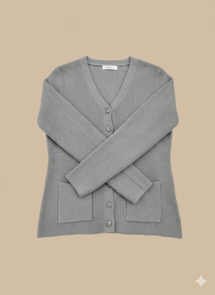 Grey Ribbed V-Neck Sweater