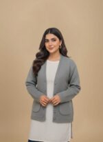 Grey Ribbed V-Neck Sweater