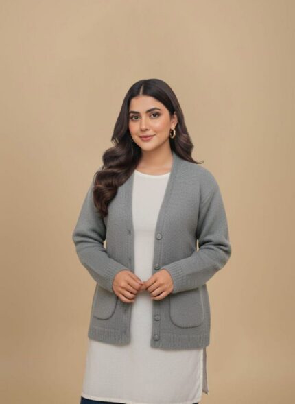 Grey Ribbed V-Neck Sweater