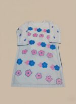 Handmade Painted Kurti with Blue and Pink Flowers - 2 Piece Stitched Suit for Women