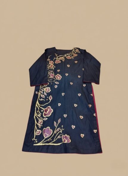 Handmade Painted Kurti, 2-Piece Stitched Ethnic Wear for Women with Floral and Heart Designs