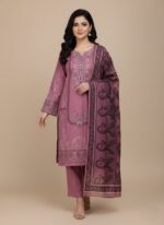 Marina 3 Piece Unstitched Suit with embroidery, ideal for winter women's fashion.