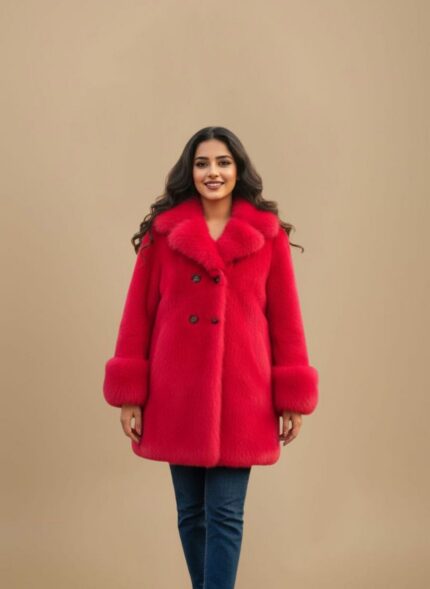 Luxurious Red Faux Fur Coat