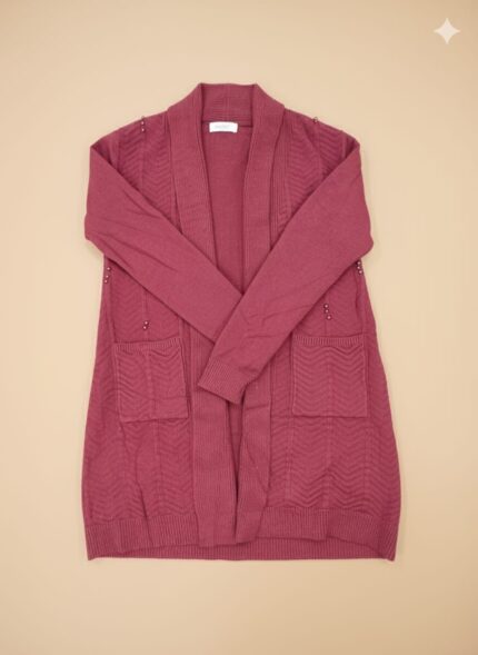 Maroon Open Front Sweater with Studs