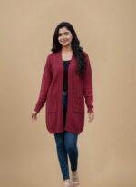 Maroon Open Front Sweater with Studs