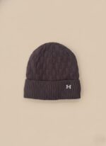Men's dark ribbed knit beanie with white 'H' logo embroidery