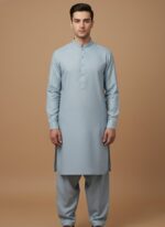 Light blue men's suiting fabric, Super 100s Diamond weave, premium textile, folded bolt