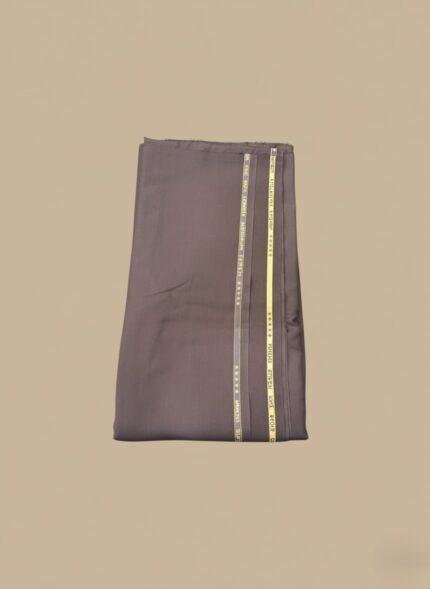 Folded premium men's suit fabric in a sophisticated grey-brown shade, ideal for unstitched custom suits and formal wear.