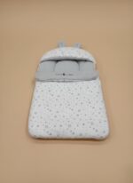 Ralph Lauren grey and white baby sleeping bag with star print and bunny ears, infant cotton swaddle sleeper