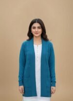 Teal Open Front Sweater with Stud Details